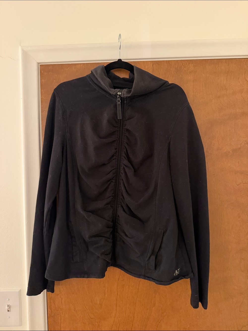 Calvin Klein Black Ruched Center Zip Bomber Jacket